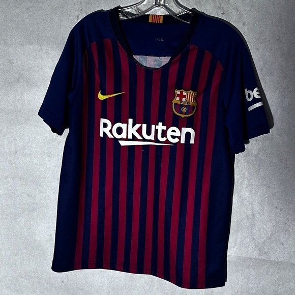 NIKE Euro Futbol Soccer Barcelona Red Blue Short Sleeve Shirt Football Jersey - Picture 2 of 8